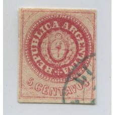 ARGENTINA 1862 GJ 12 ESCUDITO DE PLANCHA SEMIGASTADA ESTAMPILLA USADA U$ 33